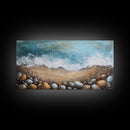 Oyster painting, coastal decor, framed canvas print, seascape painting, nautical wall art, extra wide art, textured beach painting