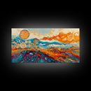 Surreal Abstract Art, phoenix metal art, geometric wall art, moody art, panoramic art, extra wide art, Framed Canvas Print