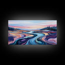 River Landscape, Abstract Art, Geometric Wall Art, Horizontal Wall Art, Extra Wide Art, Canvas Print, Living Room Art
