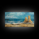 Sandcastle Painting, Coastal Decor, Beach House Wall Art, Nautical Painting, Framed Canvas Print, Seascape Art, Ocean Wave Painting
