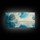 Reflective Lake Art, Tranquil Landscape, Wabi Sabi Art, Framed Canvas Print, Minimalist, Above Bed Wall Art, Panoramic Painting