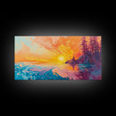 Fiery Sunset, Moody Art, Lake Tahoe Art, Colorful Landscape, Southwest Wall Art, Panoramic Painting, Framed Canvas Print, Nature Art