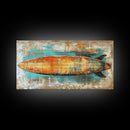 Rustic Surfboard, coastal decor, surf wall art, nautical painting, extra wide art, boho art, beach house decor, Canvas Print