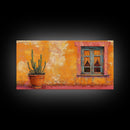 Mexican Window, Canvas Print, southwest wall art, warm color painting, extra wide painting, vibrant art, farmhouse art