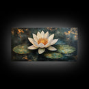 White Lotus, Framed Canvas Print, botanical prints, zen wall art, meditative decor, extra wide painting, spiritual art