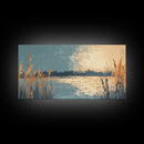 Marsh Landscape, Canvas Print, wabi sabi art, extra wide painting, panoramic wall art, minimalist landscape, soft neutral tones
