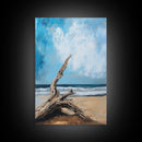 Driftwood, coastal landscape art, rustic decor, farmhouse art, framed canvas print, seascape painting, nautical decor, ocean art