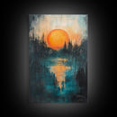 Sunset Over Water, Forest at Dusk Painting, Moody Landscape, Warm Glow Art, Nature Wall Art, Rustic Decor, Canvas Print