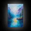 Mountain Lake View, Landscape Painting, Lake Tahoe Art, Smoky Mountain Art, Nature Wall Art, Bedroom Art, Framed Canvas Print