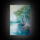 Mangrove Trees, coastal landscape art, tropical art, teal wall art, beach house decor, nautical wall art, Canvas Print, extra wide art