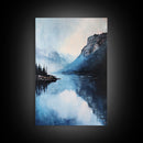 smoky mountain art, pine tree art, rustic wall art, blue and green wall art, panoramic painting, Framed Canvas Print, above couch art