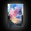 Sunset Beach, seascape painting, coastal wall art, nautical decor, panoramic painting, above bed wall art, framed canvas print