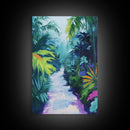 Jungle Walkway, tropical painting, palm tree painting, botanical prints, green wall art, living room art, canvas print, home decor