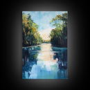 Tranquil River, Forest Reflection, Canvas Print, Landscape Painting, Rustic Art, Above Bed Wall Art, Nature Art, Gift Idea