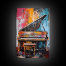 Abstract Piano Art, Music Wall Decor, Colorful Instrument Painting, Moody Art, Living Room Wall Art, Canvas Print, Gift Idea