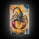 Bold Scorpion Framed Canvas Print Fierce Animal Wall Art, Yellow and Red Painting, Statement Office Decor, Wildlife Art Lovers Gift