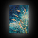 Wheat Fields Framed Canvas Print Rustic Farmhouse Wall Art, Deep Blue Abstract Painting, Autumn Home Decor, Cozy Country Living