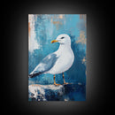 Seagull Portrait Framed Canvas Print Coastal Bird Painting, Nautical Wall Art, Beach House Decor, Ocean Wildlife Artwork, Summer Gift
