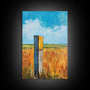 Rural Field Sign Canvas Print Country Landscape Art Farmhouse Wall Decor Rustic Nature Painting Warm Autumn Colors Cozy Home Aesthetic