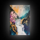 Waterfall Mountain Landscape Canvas Print Serene Nature Art Fantasy Wall Decor Japanese Painting Living Room Art Meditation Piece