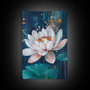 Lotus Flower Canvas Print Zen Wall Art Spiritual Meditation Decor Feminine Botanical Painting Bedroom Bathroom Boho Gift