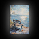 Serene Bench Canvas Print Lakeside Tranquility Peaceful Landscape Wall Art Cozy Home Decor Living Room Relaxation Gift