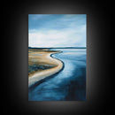 Serene Shoreline Framed Canvas Print Minimalist Coastal Landscape Wall Art, Beach Tranquility Painting, Nautical Home Decor