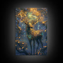 Golden Stag, Mystical Forest, Fantasy Animal Art, Sacred Geometry Wall Art, Rustic Wall Art, Living Room Art, Canvas Print, Gift Idea
