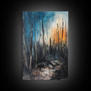 Burnt Forest, Forest At Dusk Painting, Moody Art, Nature Wall Art, Dark Landscape Painting, Abstract Forest Art, Framed Canvas Print