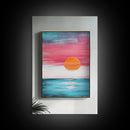 Sunset Horizon, pink orange wall art, nautical painting, coastal decor, above bed wall art, wabi sabi art, Framed Canvas Print, boho art