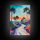 Palm Sunset, Coastal Cowgirl Wall Art, Southwest Wall Art, Surf Wall Art, Pink Orange Wall Art, Canvas Print, Extra Wide Art