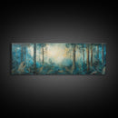 Enchanted Forest Glow Canvas Print Moody Woodland Art, Blue Green Nature Painting, Dreamy Landscape Decor, Large Living Room Artwork