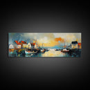 Seaside Village Harbor Canvas Print Coastal Boats Wall Art Nautical Fishing Town Decor Rustic Beach House Artwork Framed Print