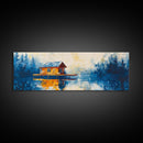 Lake Cabin Reflection Canvas Print Rustic Lodge Wall Art Cozy Winter Artwork Warm Cabin Decor Large Framed Home Wall Art