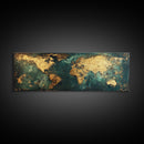 Gold World Map Framed Canvas Print Elegant Travel Wall Art, Luxury Office Decor, Metallic Abstract Map Painting, Modern Home Artwork