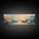 Misty Bridge Framed Canvas Print, Dreamy Lake Landscape Wall Art, Autumn Home Decor, Romantic Nature Painting, Serene Wall Artwork