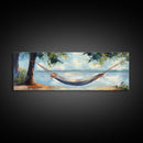 Relaxing Hammock Lake Scene, Tranquil Coastal Art, Serene Nature Painting, Boho Wall Decor, Minimalist Bedroom Art