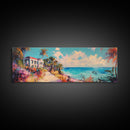 Tropical Beach Canvas Print Coastal House Painting, Palm Tree Art, Vibrant Seaside Wall Decor, Summer Home Decor, Living Room Art