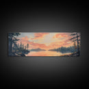Sunset Lake Reflection Framed Canvas Print Autumn Landscape Warm Tones Nature Wall Art Rustic Cabin Decor Bedroom Living Room