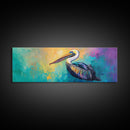 Pelican Abstract Framed Canvas Print Coastal Bird Wall Art, Vibrant Nautical Painting, Beach House Decor, Modern Wildlife Artwork