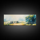 Country Gate Painting Rustic Farmhouse Landscape Art Tranquil Field Wall Decor Cozy Pastoral Artwork Entryway