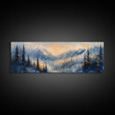 Misty Forest Sunrise Canvas Print Mountain Landscape Painting Nature Inspired Rustic Wall Art Cozy Living Room Decor Fall Aesthetic
