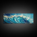 Ocean Wave, Blue Coastal Wall Art, Water Splash Painting, Beach House Decor, Canvas Print, Nautical Style, Bathroom Artwork