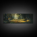 Forest Path, Sunlit Woodland Wall Art, Nature Escape Painting, Cabin Decor, Framed Canvas Print, Outdoor Lover Gift, Entryway Art