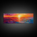 Fiery Sunset, Abstract Seascape Painting, Vibrant Ocean Art, Sunset Glow, Canvas Print, Nautical Home Decor, Bedroom Artwork