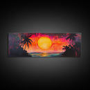 Island Sunset, Tropical Beach Painting, Palm Tree Silhouette, Paradise Art, Framed Canvas Print, Boho Style, Living Room Artwork