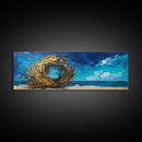 Ocean Swirl, Golden Waves, Abstract Beach Art, Framed Canvas Print, Modern Coastal Decor, Statement Wall Art, Ocean Vortex, Vibrant Blue
