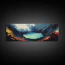 Volcanic Lake, Dramatic Scenery, Canvas Print, Dark Wall Art, Living Room Decor, Moody Landscape, Bold Colors, Office Wall Art