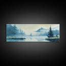 Foggy Mountain Lake Framed Canvas Print Tranquil Nature Wall Art, Misty Forest Landscape, Cool Blue Artwork, Cabin or Office Decor