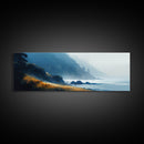 Dramatic Coastline Canvas Print Moody Seaside Painting, Stormy Ocean Landscape, Dark Blue Beach Wall Art, Living Room Decor